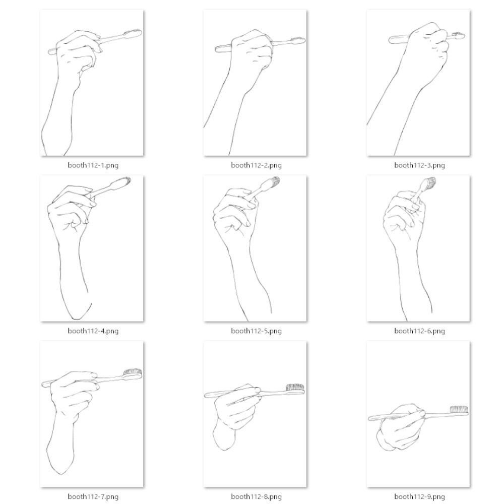 112.様々なアングルからの歯ブラシを持つ手【イラスト・漫画用素材】無料サンプルございます