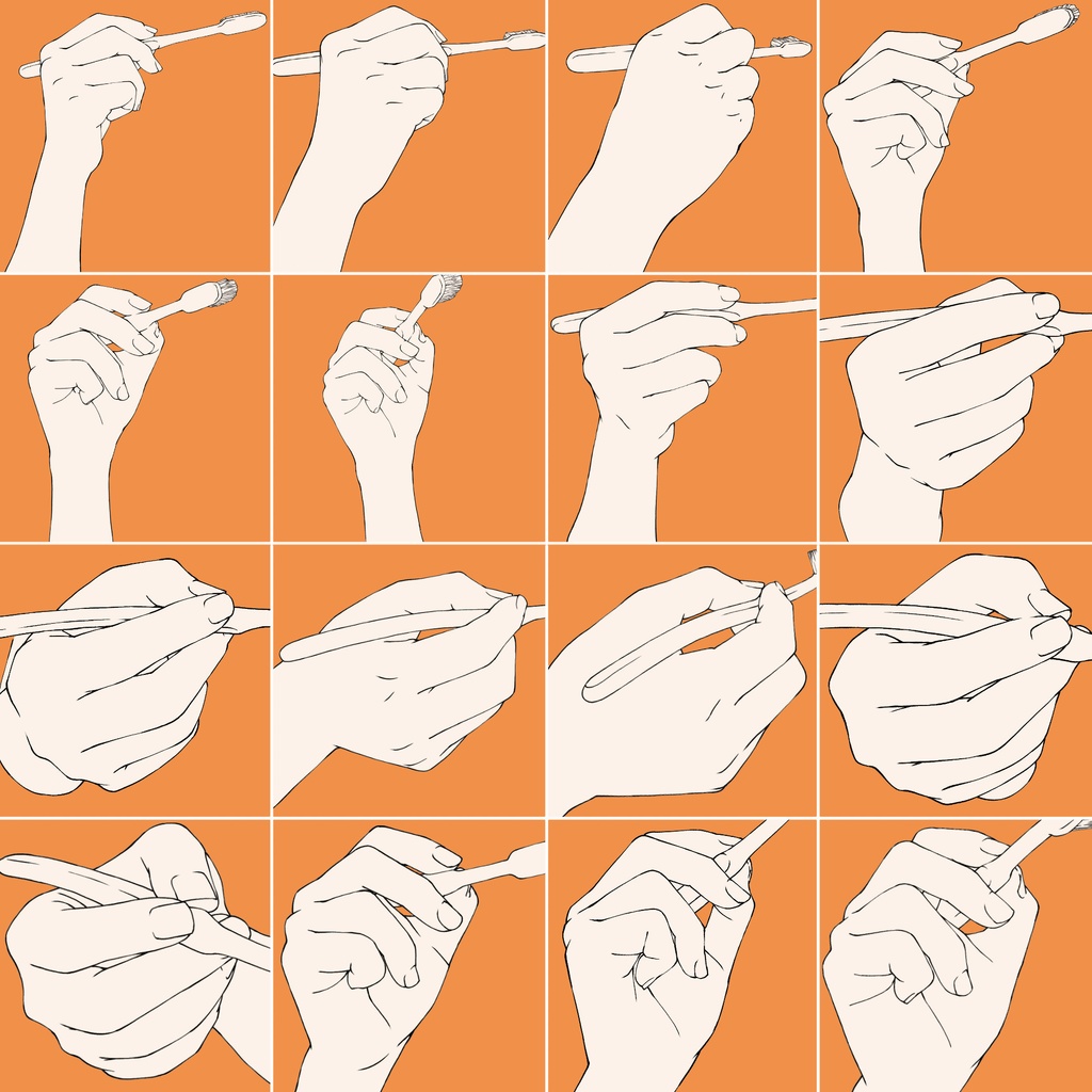 112.様々なアングルからの歯ブラシを持つ手【イラスト・漫画用素材】無料サンプルございます