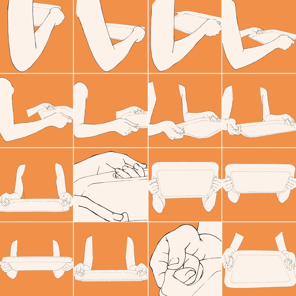 113.様々なアングルからのトレーを持つ手【イラスト・漫画用素材】無料サンプルございます