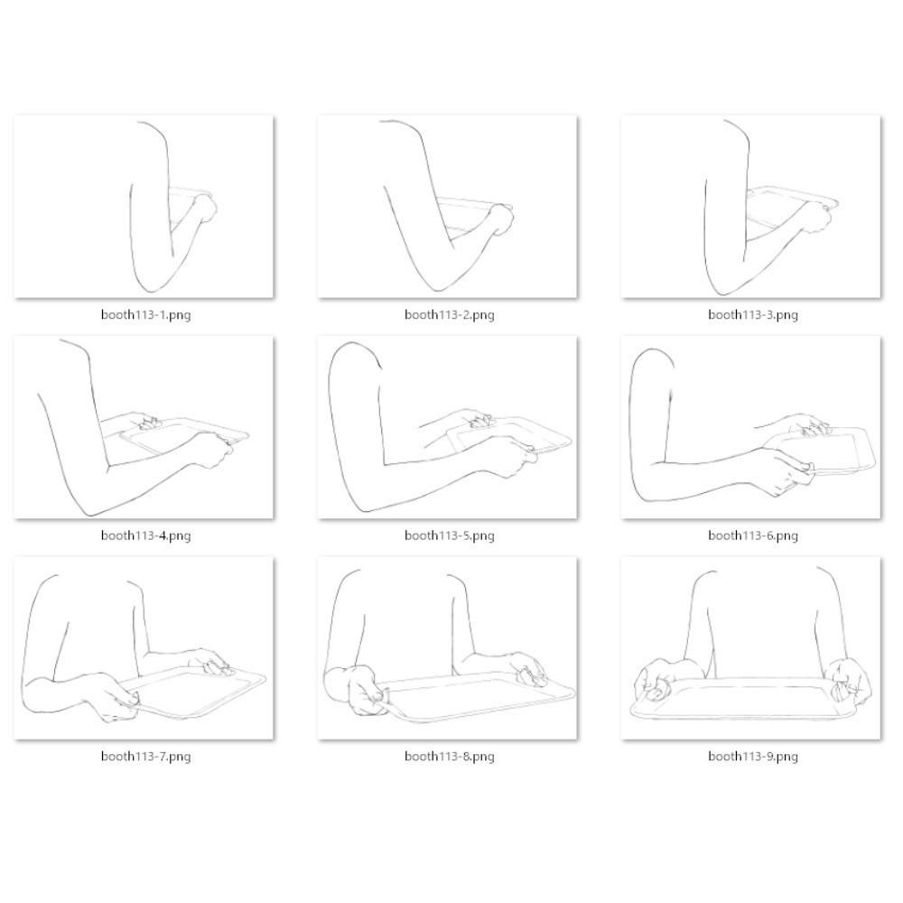 113.様々なアングルからのトレーを持つ手【イラスト・漫画用素材】無料サンプルございます