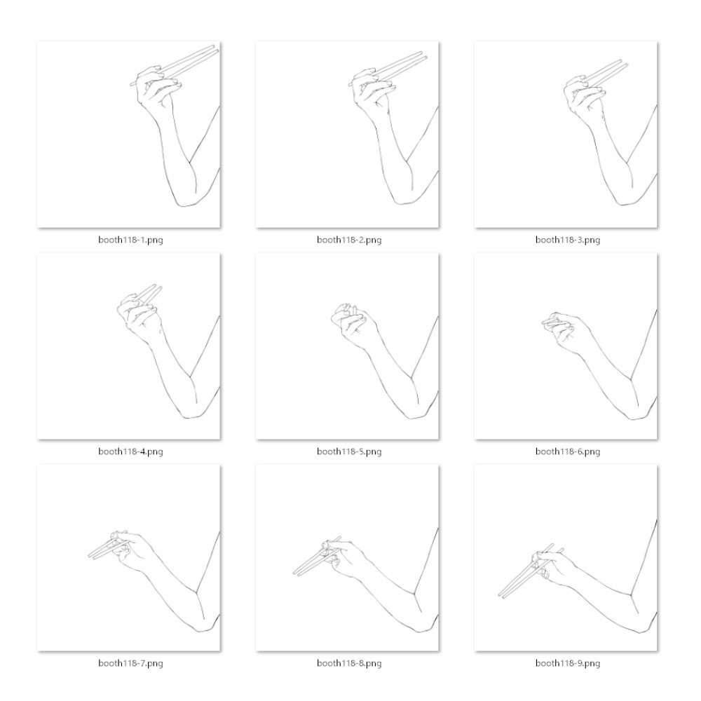 118.横から見た、お箸で食事をするモーション【漫画・イラスト・アニメーション素材】無料サンプルございます