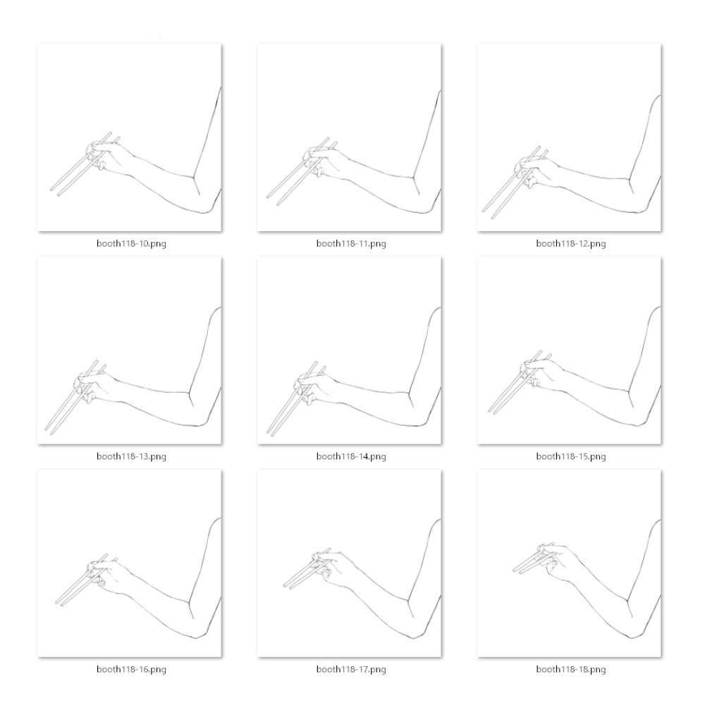 118.横から見た、お箸で食事をするモーション【漫画・イラスト・アニメーション素材】無料サンプルございます