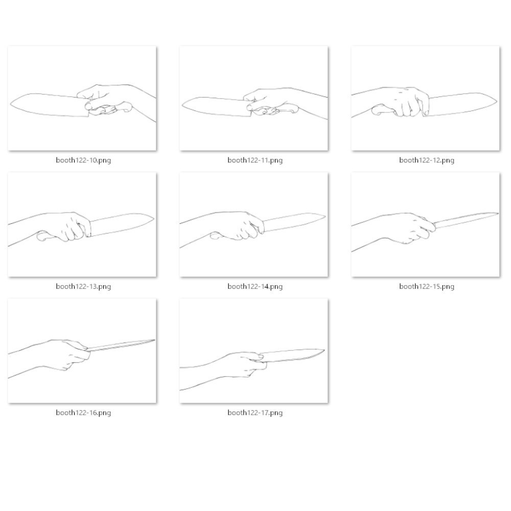 122.様々なアングルからの包丁を持つ手【イラスト・漫画用素材】無料サンプルございます