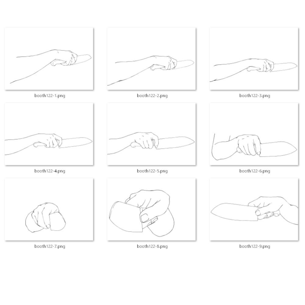 122.様々なアングルからの包丁を持つ手【イラスト・漫画用素材】無料サンプルございます