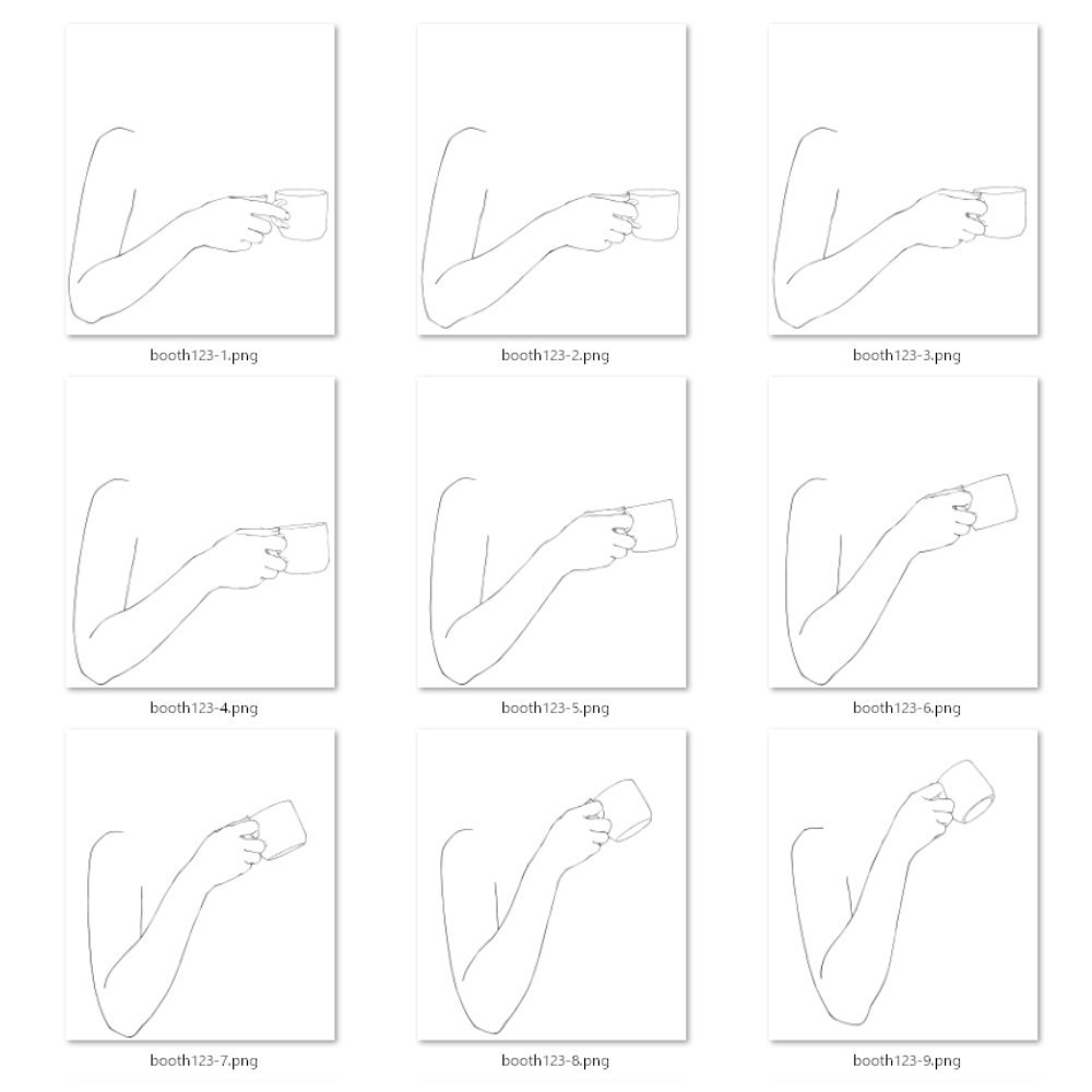 123.斜めのアングルからのマグカップで飲み物を飲むモーション【イラスト・漫画・アニメーション素材】無料サンプルございます