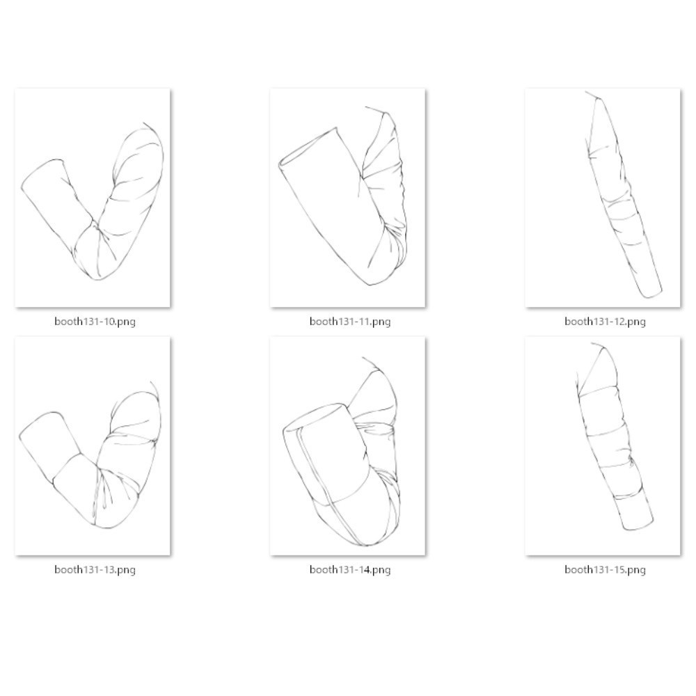 【無料】生地別・服のシワ描き分け資料集:5種の質感×3ポーズ(全15種)|厚み・硬さによる構造の違いを完全網羅【漫画・イラスト用】背景透過PNG&ClipStudio用データ:131