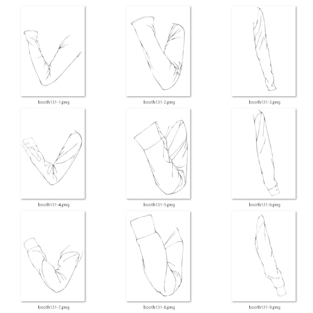 【無料】生地別・服のシワ描き分け資料集:5種の質感×3ポーズ(全15種)|厚み・硬さによる構造の違いを完全網羅【漫画・イラスト用】背景透過PNG&ClipStudio用データ:131