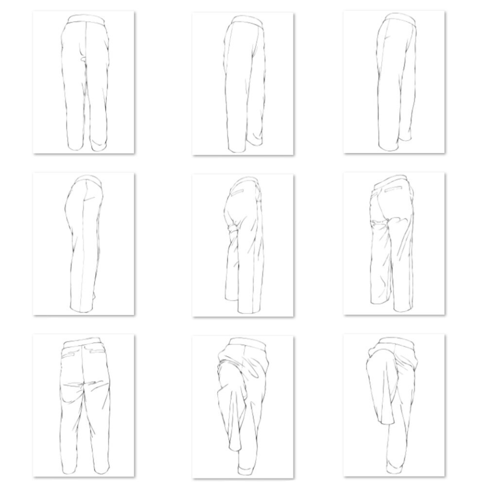 【14素材】厚手ズボンのシワ&質感攻略素材集:ワークパンツ・チノパン・多角度・足上げ【漫画・イラスト用】背景透過PNG&ClipStudio用データ【無料サンプル有】:134