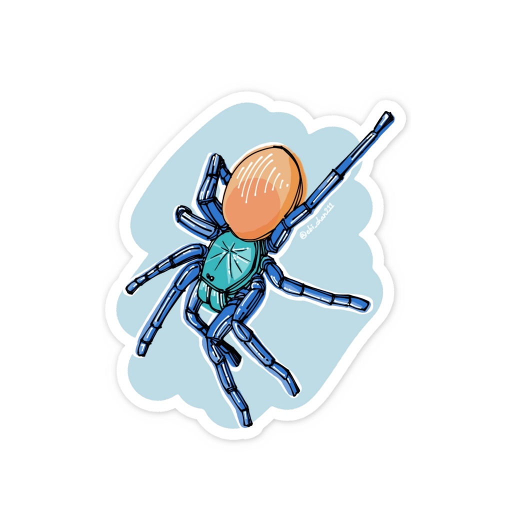 タランチュラステッカー<グリーンボトルブルー背景有り>