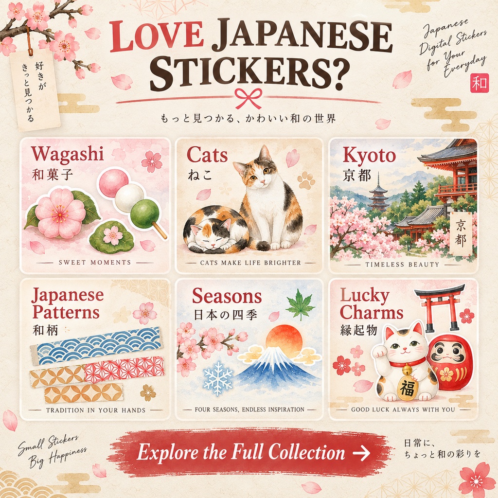 【無料】日本の四季 和柄デジタルステッカー16点|Japanese Wagara Stickers|GoodNotes・iPad手帳・背景透過PNG