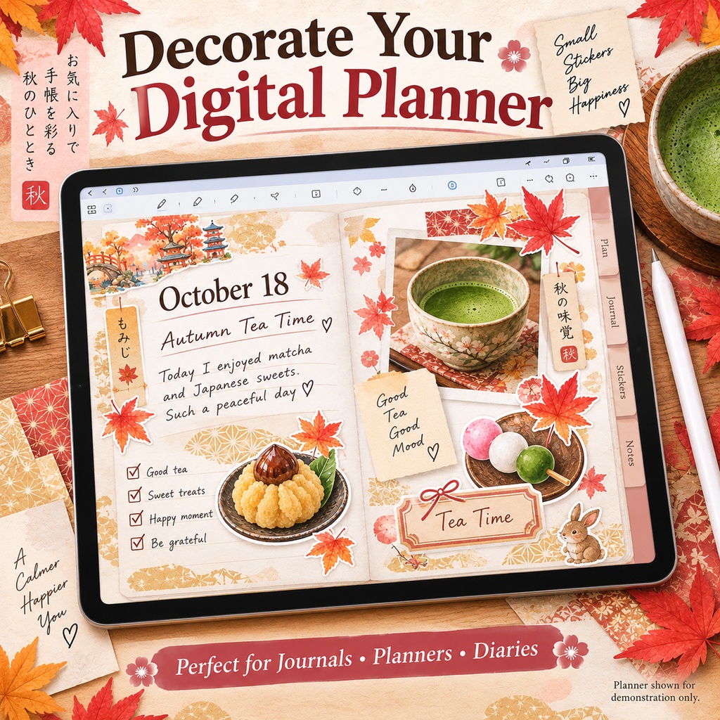 秋の和菓子 デジタルステッカー36点|Japanese Autumn Wagashi Stickers|GoodNotes・iPad手帳・透過PNG