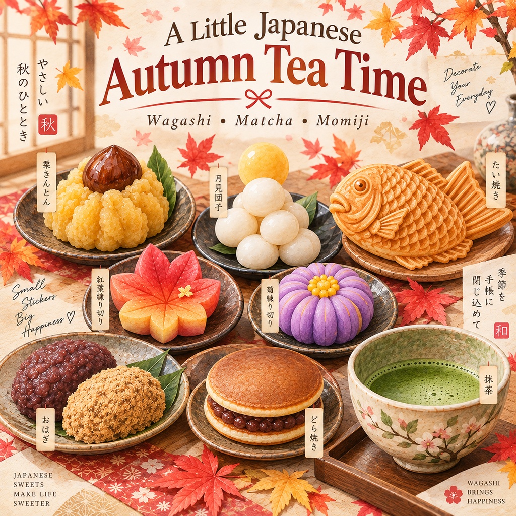 秋の和菓子 デジタルステッカー36点|Japanese Autumn Wagashi Stickers|GoodNotes・iPad手帳・透過PNG