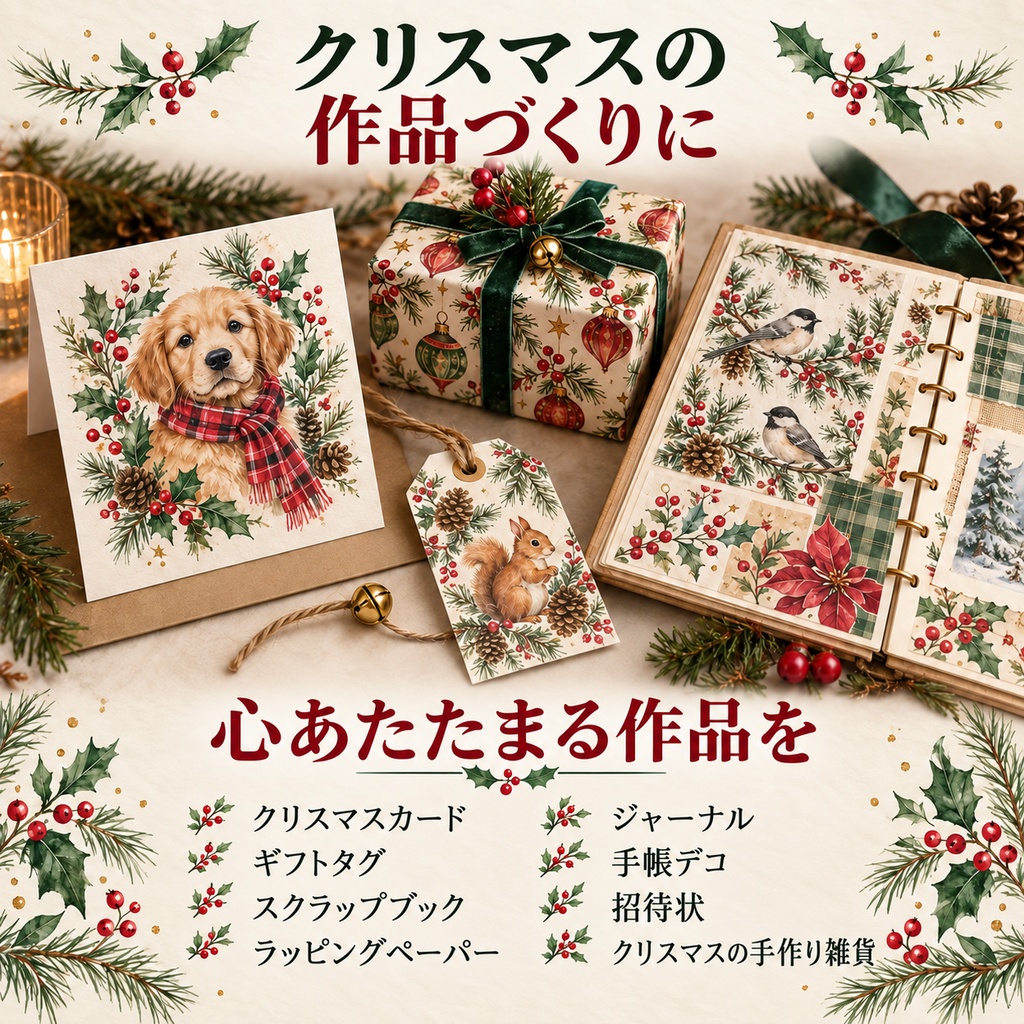 「クリスマス水彩デジタルペーパー12柄|シームレス|商用利用OK|Cozy Christmas」