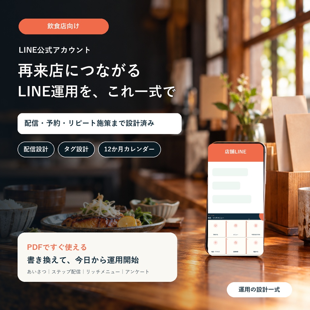 LINE運用の設計一式【飲食店】｜配信・タグ・12か月カレンダー