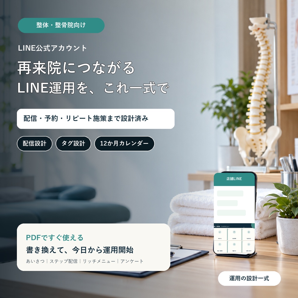 LINE運用の設計一式【整体・整骨院】|配信・タグ・12か月カレンダー