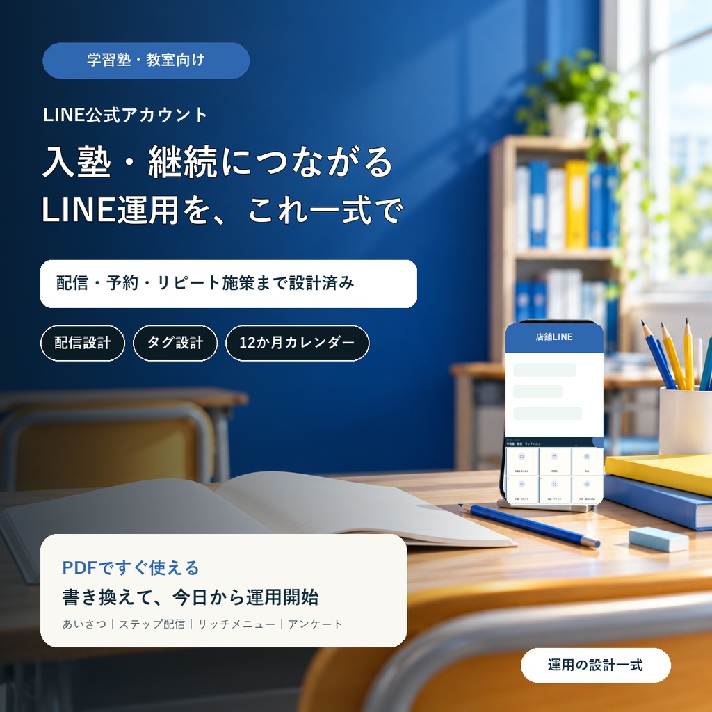 LINE運用の設計一式【学習塾・教室】｜配信・タグ・12か月カレンダー
