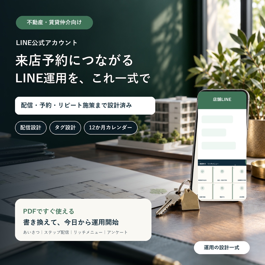 LINE運用の設計一式【不動産・賃貸仲介】｜配信・タグ・12か月カレンダー