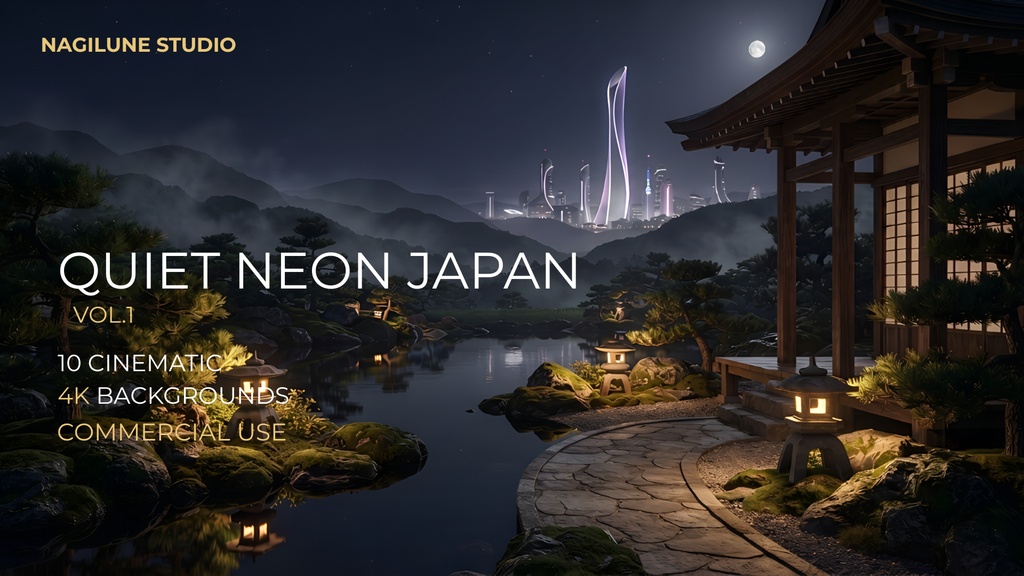 Quiet Neon Japan Vol.1｜静かな未来日本 4K背景素材10枚セット