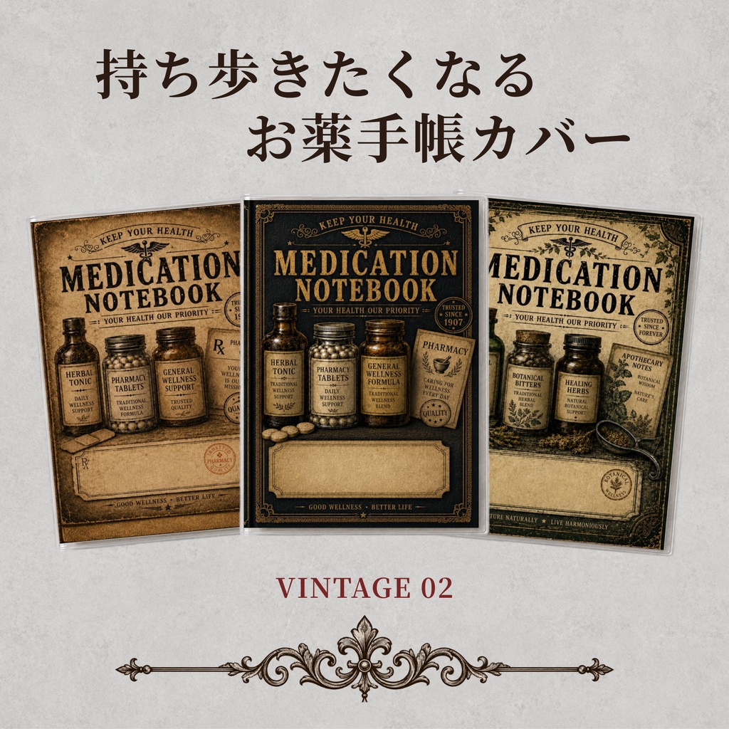 お薬手帳カバー VINTAGE 02【印刷用PDF・ダウンロード販売】