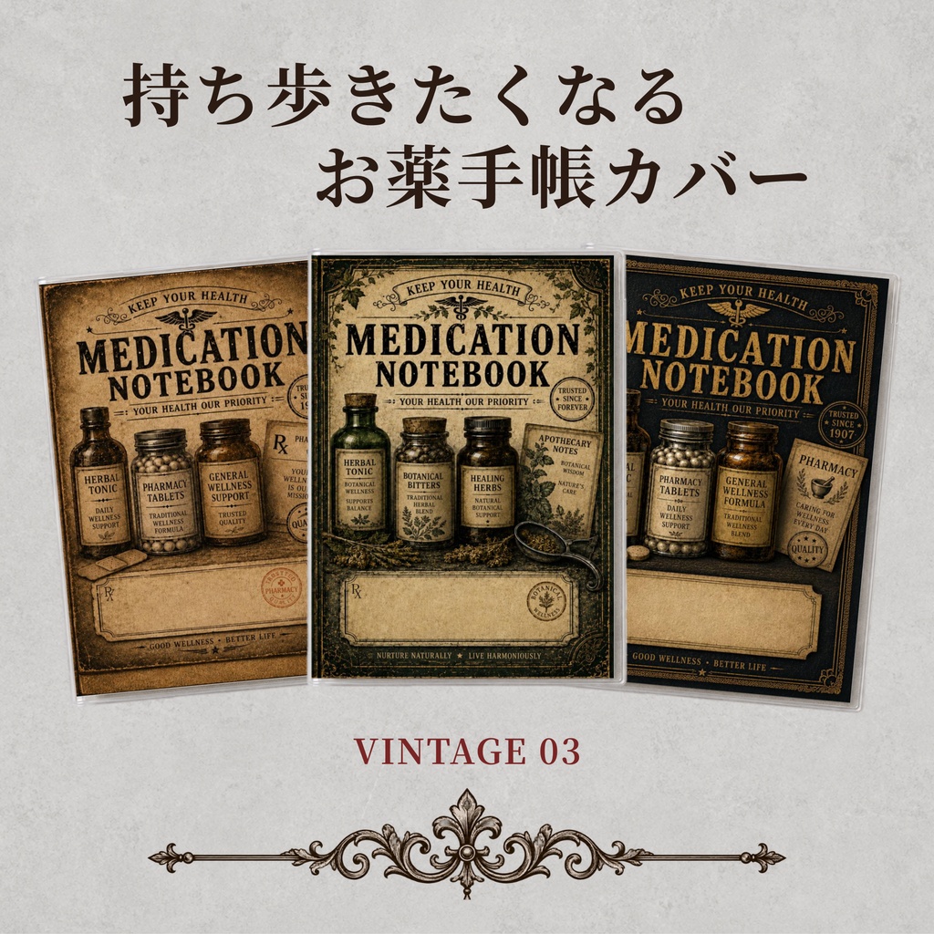 お薬手帳カバー VINTAGE 03【印刷用PDF・ダウンロード販売】