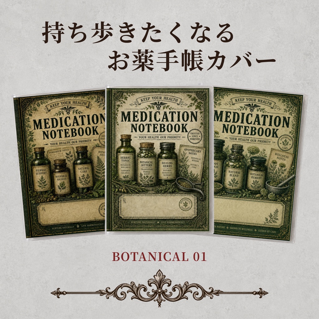 お薬手帳カバー BOTANICAL 01【印刷用PDF・ダウンロード販売】
