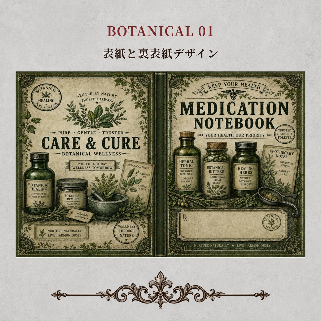 お薬手帳カバー BOTANICAL 01【印刷用PDF・ダウンロード販売】