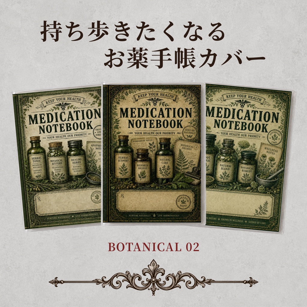 お薬手帳カバー BOTANICAL 02【印刷用PDF・ダウンロード販売】