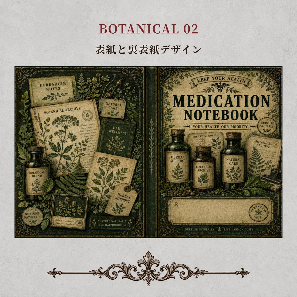 お薬手帳カバー BOTANICAL 02【印刷用PDF・ダウンロード販売】