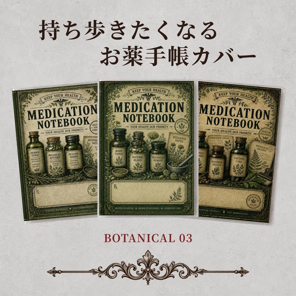 お薬手帳カバー BOTANICAL 03【印刷用PDF・ダウンロード販売】