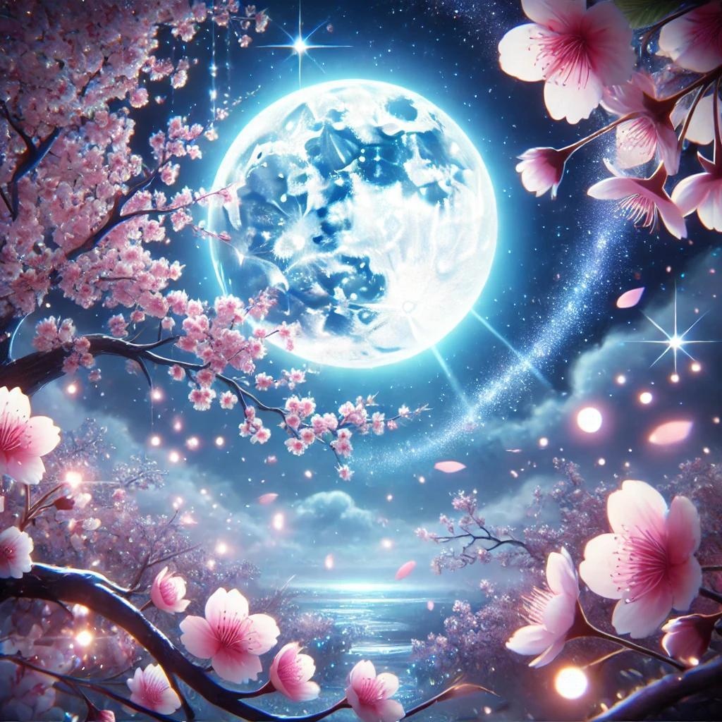 : 夜桜と月の幻想風景 ～ファンタジーアート～