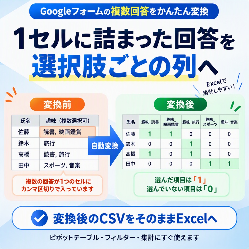 Googleフォーム複数回答CSV 0/1変換ツール(製品版)
