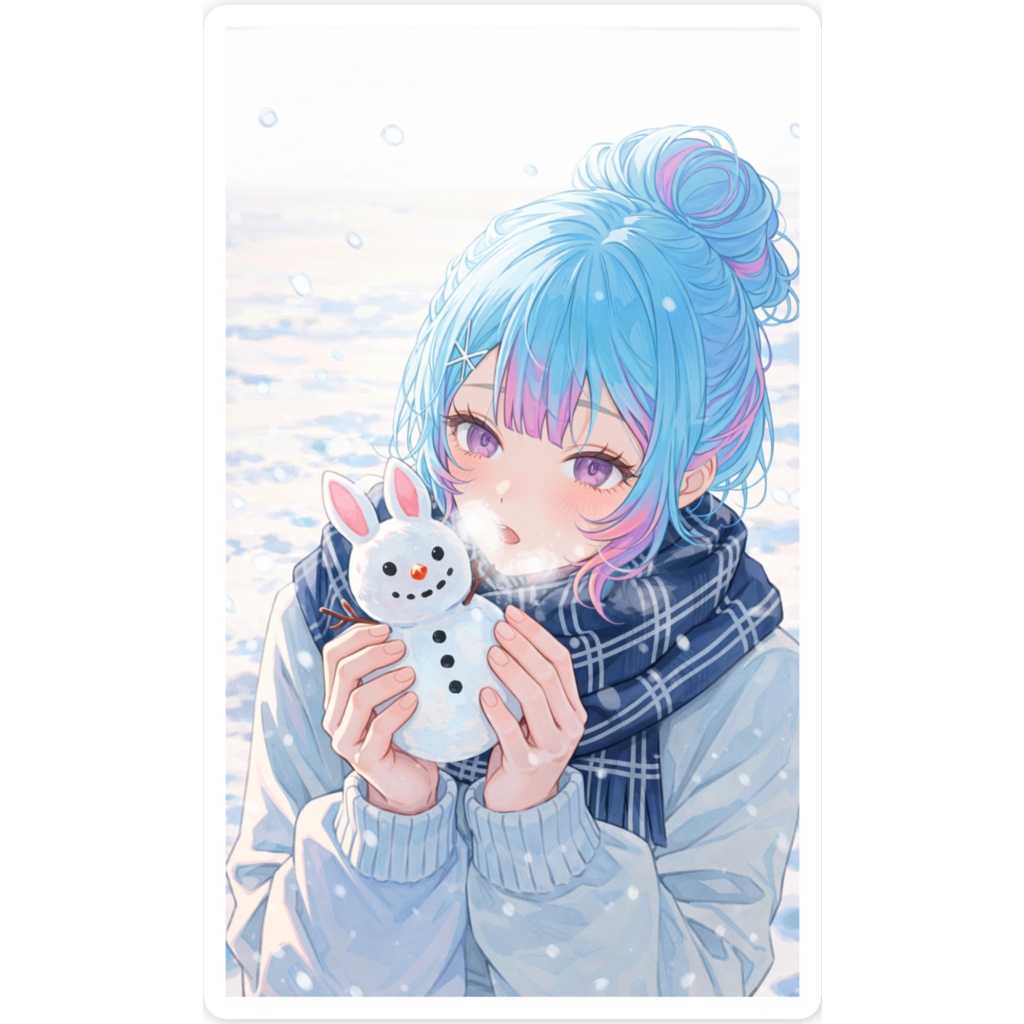 冬、うさぎ雪だるま ステッカー