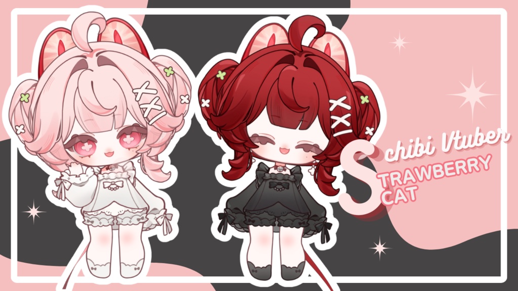 Strawberry Cat Premade Chibi VTuber Model 2.0