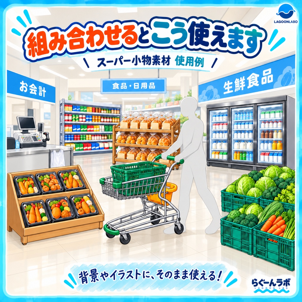 スーパーの小物素材30点|背景透過PNG・ゲーム/TRPG/動画制作向け