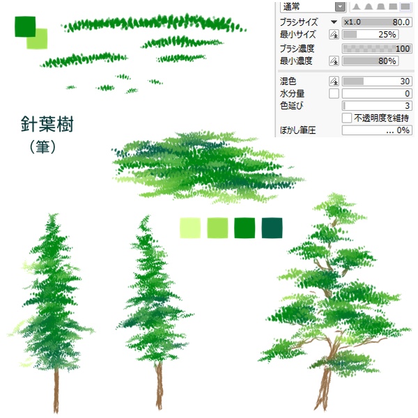 SAI2用 散布ブラシ(葉、水彩)