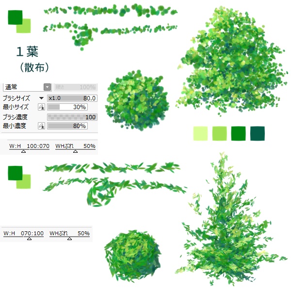 SAI2用 散布ブラシ(葉、水彩)