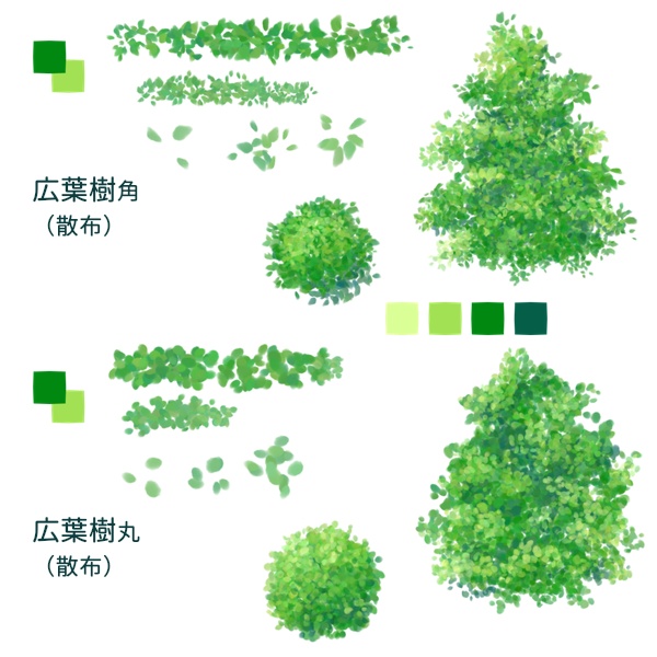 SAI2用 散布ブラシ(葉、水彩)