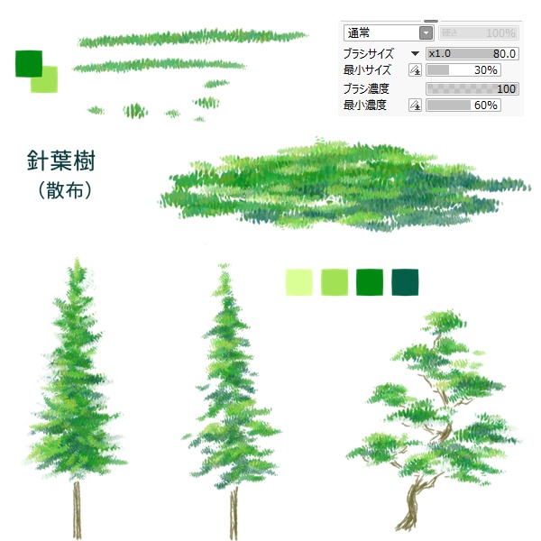 SAI2用 散布ブラシ(葉、水彩)