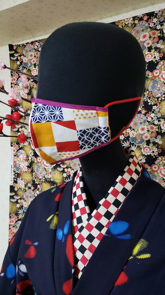 和紐マスク/モダン柄・赤