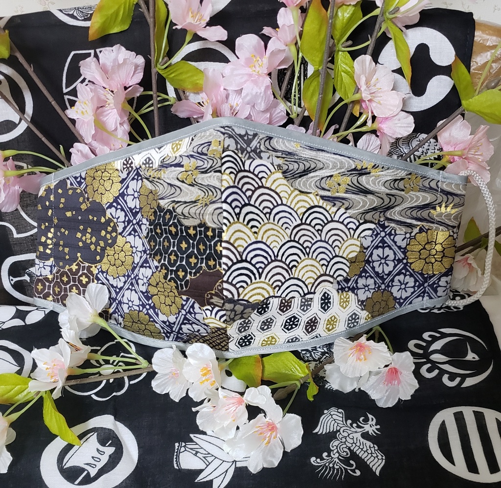 和紐マスク/金絵和柄