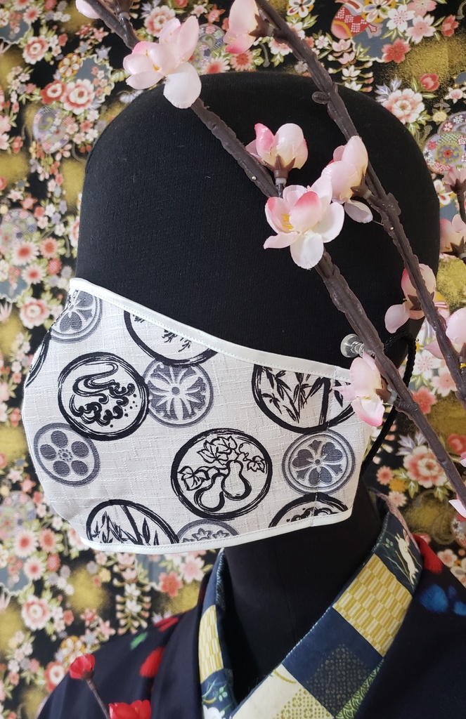 家紋入り和柄マスク白