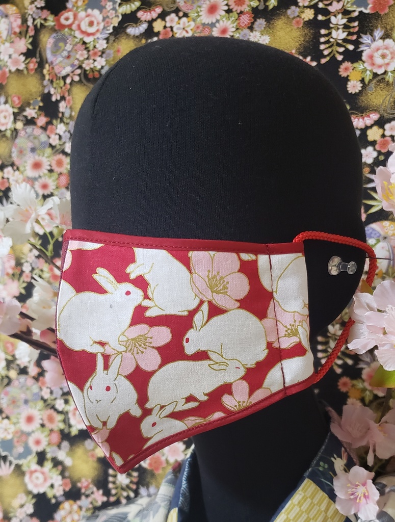 和紐マスク/赤ウサギ柄