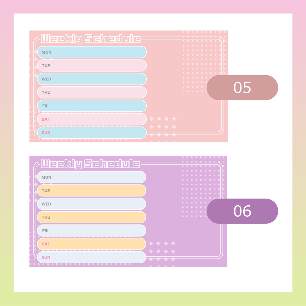 Weekly Scheduleテンプレート(2026Spring)【全7種類】