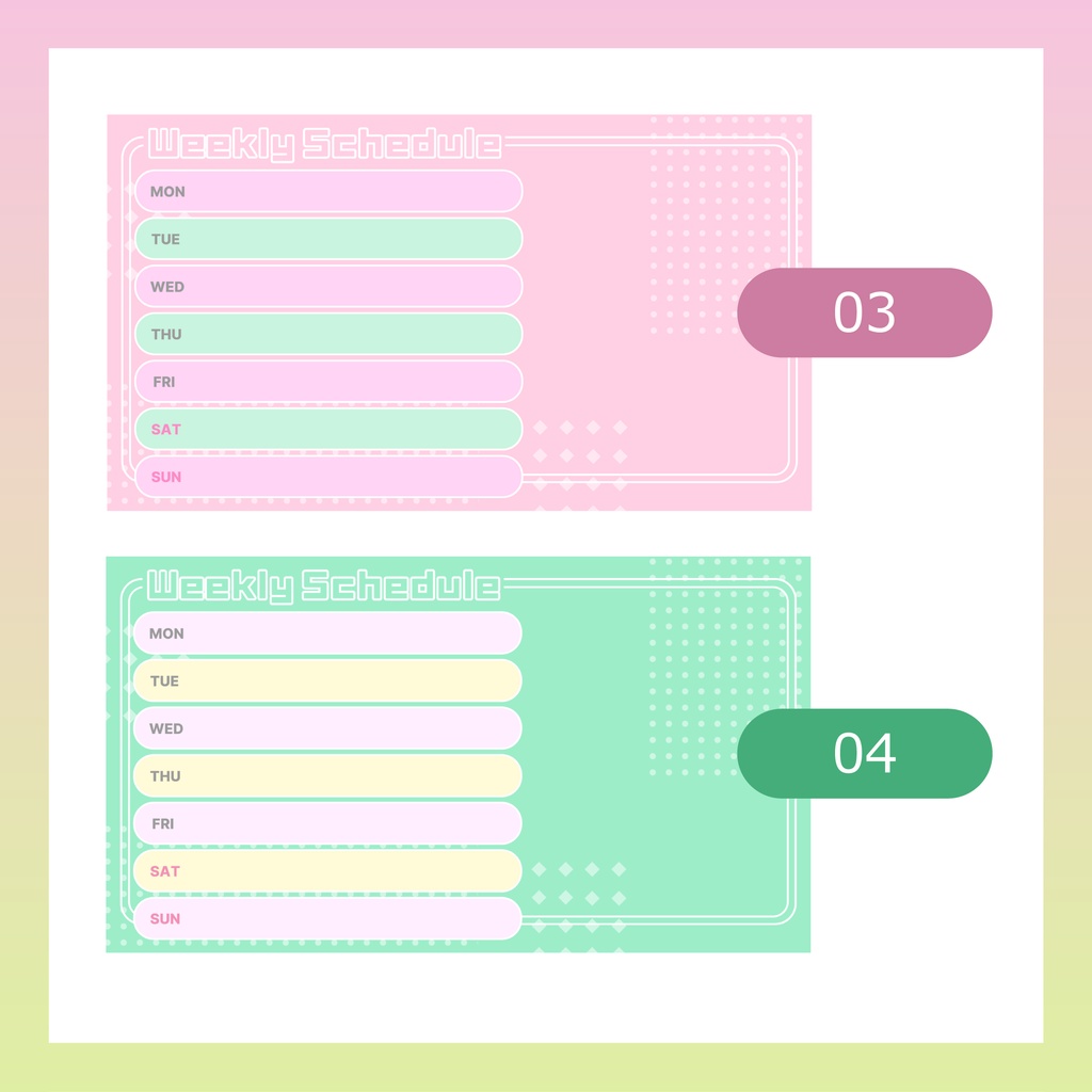 Weekly Scheduleテンプレート(2026Spring)【全7種類】