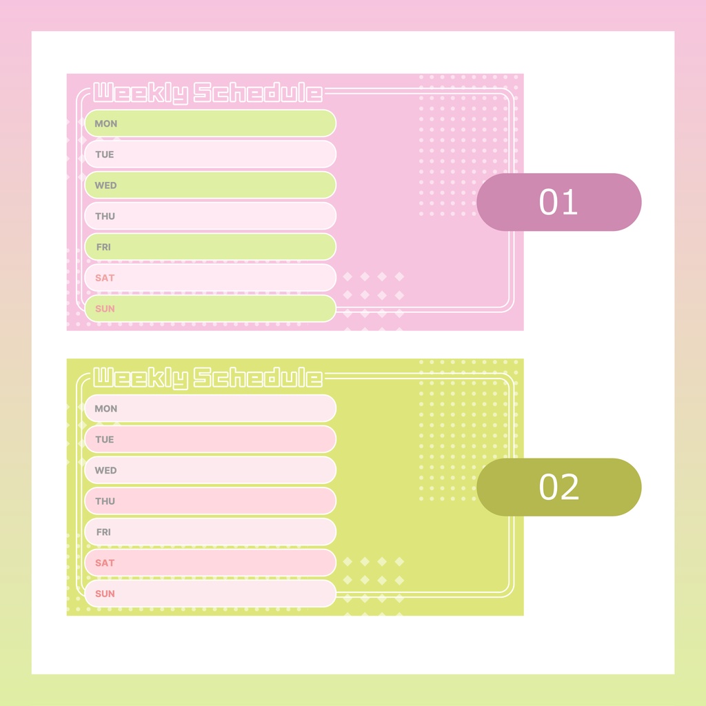 Weekly Scheduleテンプレート(2026Spring)【全7種類】