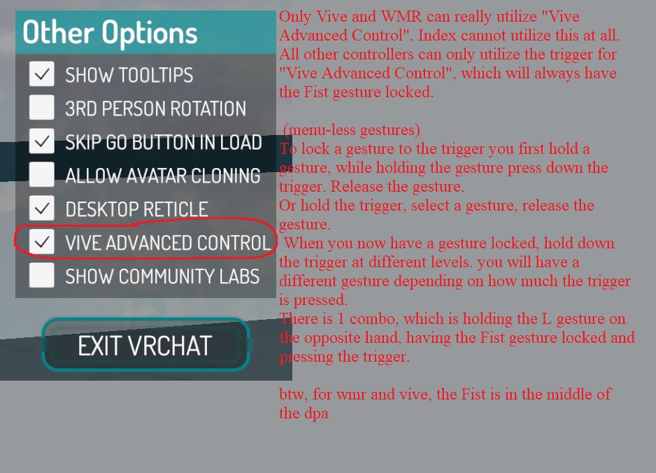 Extended gestures for vrchat