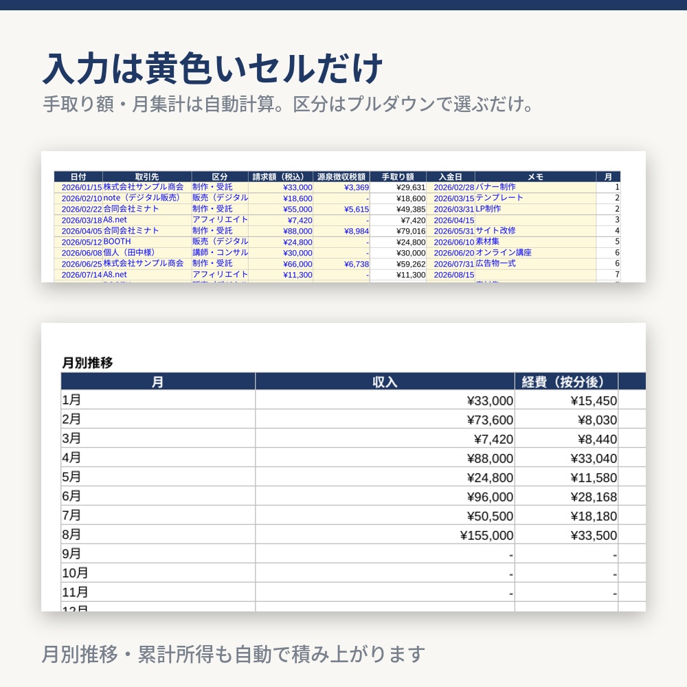 【20万円ライン自動判定】副業 収支管理シート2026|Excelテンプレート