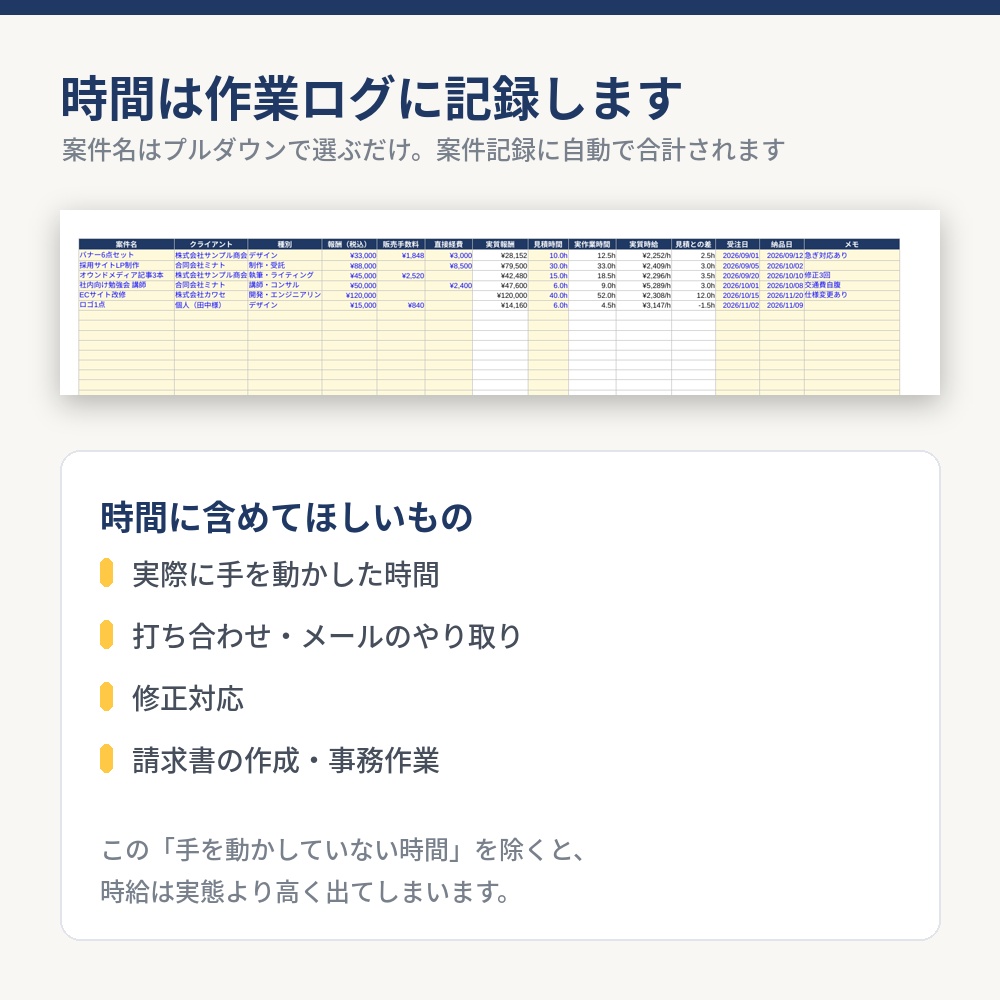 【実質時給がわかる】副業 案件時給シート|Excelテンプレート