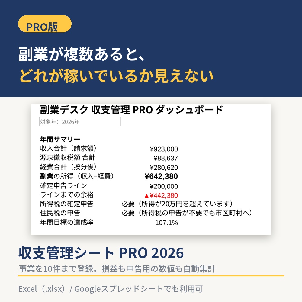 【事業別に管理】副業デスク 収支管理シートPRO 2026｜Excelテンプレート