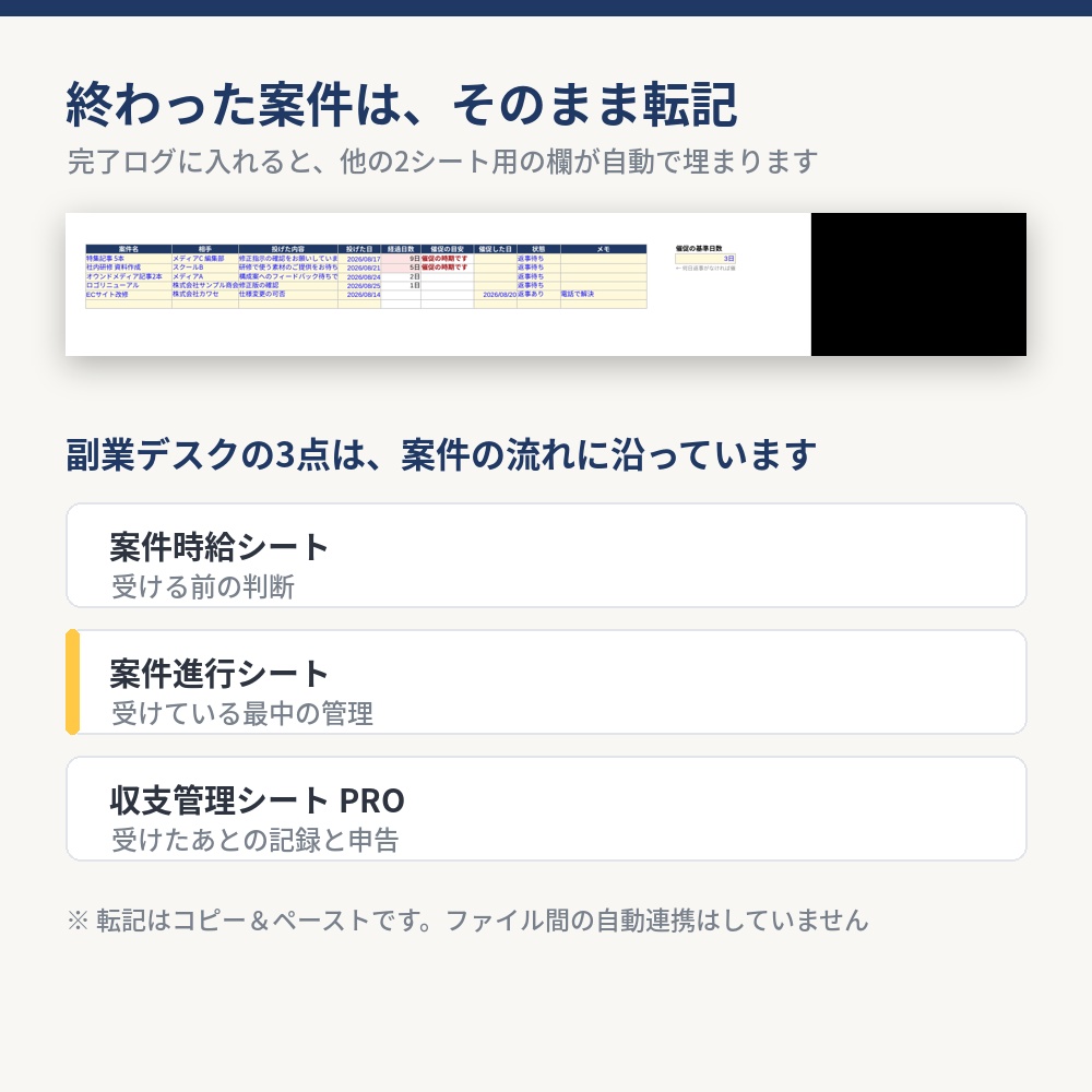 【止まっている案件を検出】副業 案件進行シート|Excelテンプレート